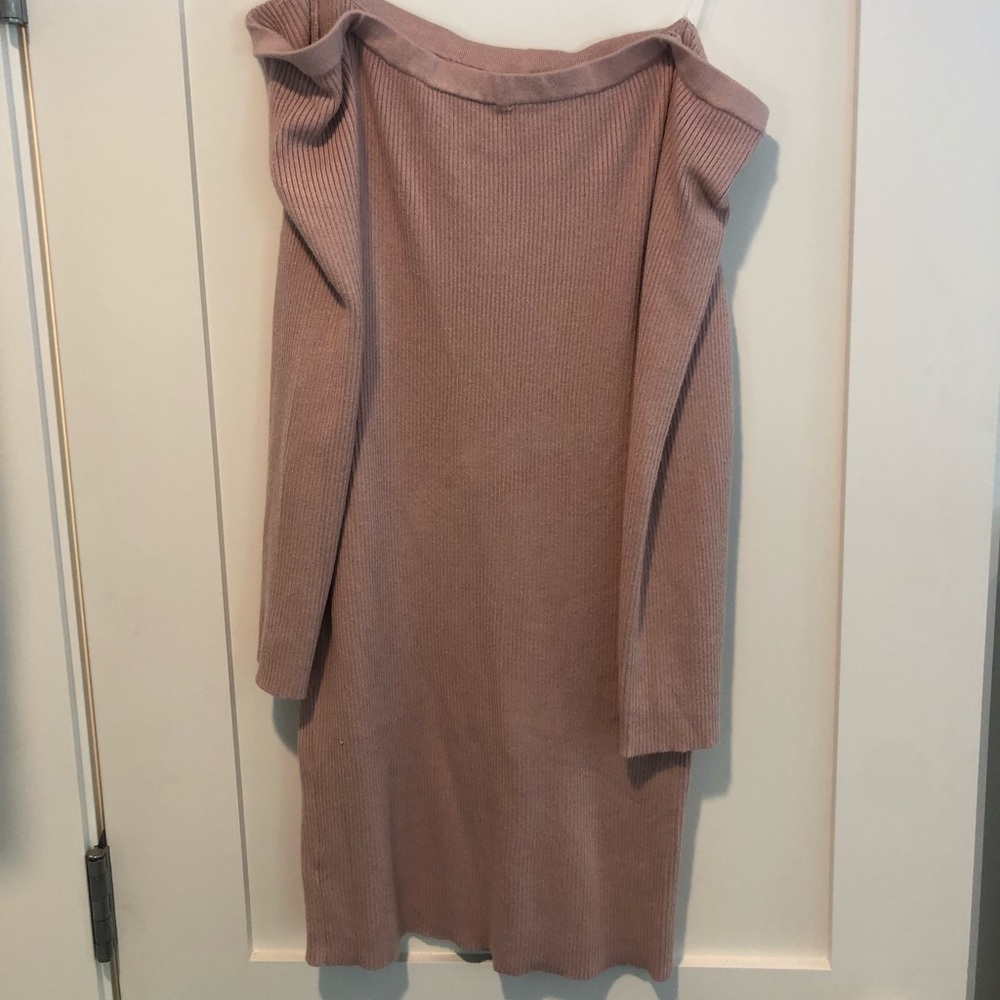 Blush pink off the shoulder sweater dress
